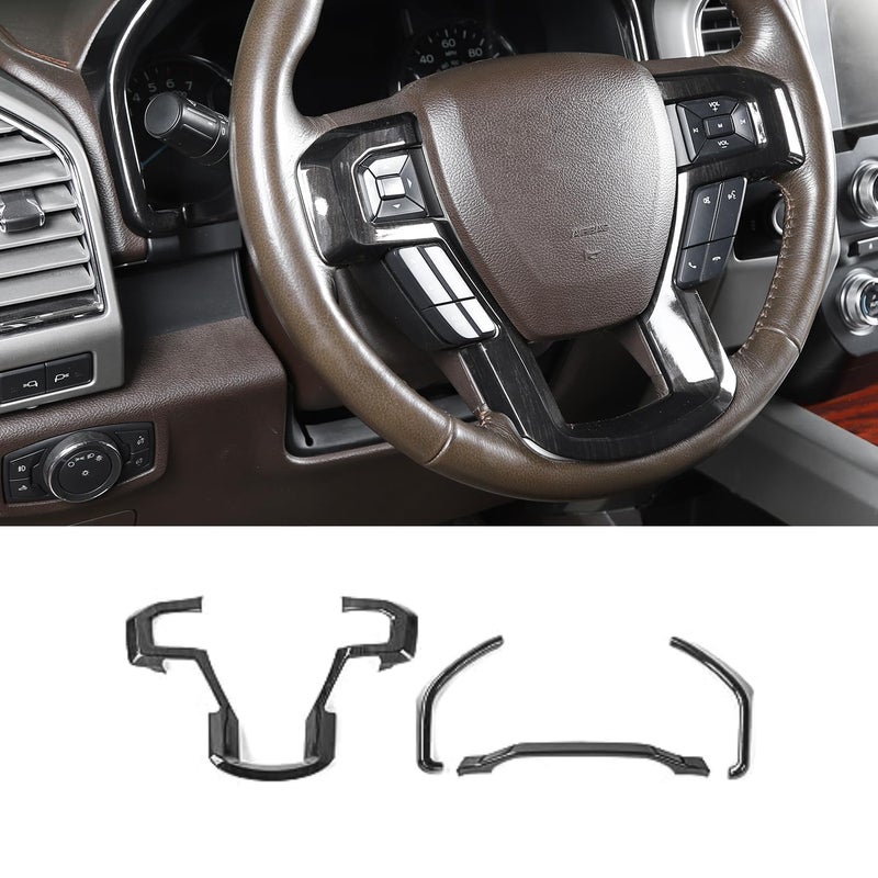 Voodonala Center Steering Wheel Panel Cover with Dash Board Cover Trim Compatible with Ford F150 2015-2020 (4pcs,ABS,Wood) - Image 1